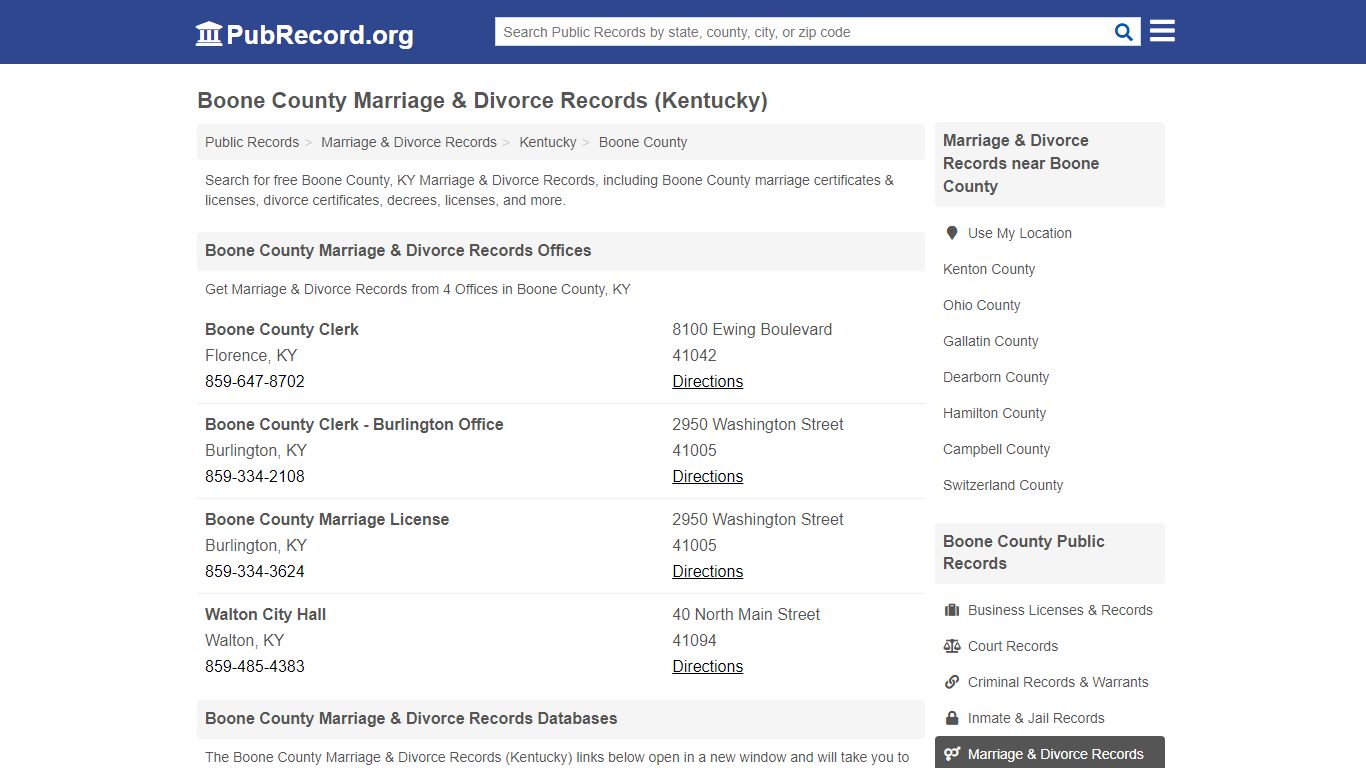 Boone County Marriage & Divorce Records (Kentucky)